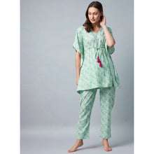 Generic Women's Rayon Floral Kaftan Sleeve Night Suit (Green - Pink)