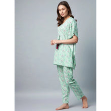 Generic Women's Rayon Floral Kaftan Sleeve Night Suit (Green - Pink)
