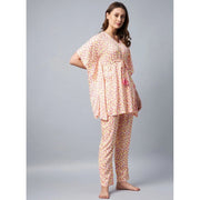 Generic Women's Rayon Tie And Dye Kaftan Sleeve Night Suit (Multicolor)