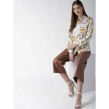 Generic Women's Satin Printed Long Sleeves Shirt (White-Gold)