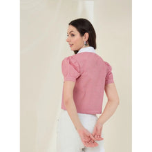 Generic Women's Cotton Checkered Half Sleeve Shirt (Red - White)