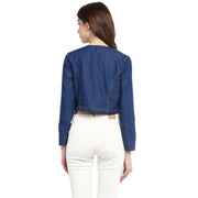 Generic Women's Denim Embellished Long Sleeves Shrug (Blue)