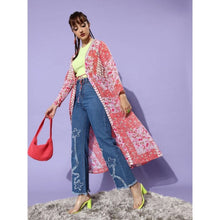 Generic Women's Polyester Floral Long Sleeves Shrug (Pink-Coral)