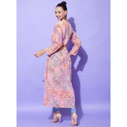 Generic Women's Polyester Floral Long Sleeves Shrug (Peach)
