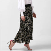 Generic Women's Georgette Chain Print Elasticated Skirt (Black-Cream)