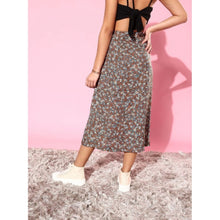 Generic Women's Polyester Floral Side Zip Skirt (Grey - Coral)
