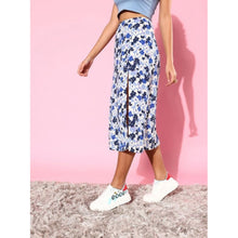 Generic Women's Polyester Floral Side Zip Skirt (Blue - White)