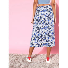 Generic Women's Polyester Floral Side Zip Skirt (Blue - White)