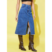 Generic Women's Denim Solid Buttoned Skirt (Blue)