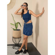 Generic Women's Denim Washed Buttoned Skirt (Blue)