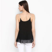 Generic Women's Polyester Embellished Shoulder Straps Top (Black)