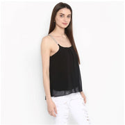Generic Women's Polyester Embellished Shoulder Straps Top (Black)