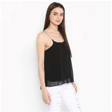 Generic Women's Polyester Embellished Shoulder Straps Top (Black)
