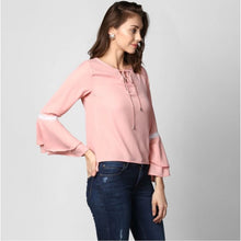 Generic Women's Polyester Solid Bell Sleeve Top (Pink)