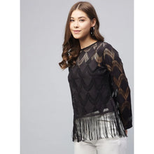 Generic Women's Lace Self Design Short Sleeve Top (Black)