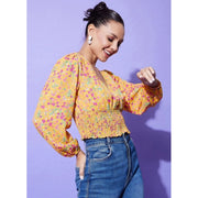 Generic Women's Polyester Floral Long Sleeves Top (Multicolor)