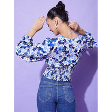 Generic Women's Polyester Floral Long Sleeves Top (Blue)