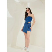 Generic Women's Denim Lycra Solid Sleeveless Top (Blue)