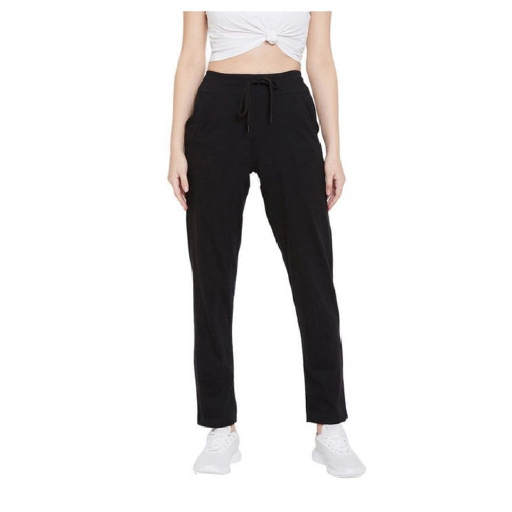 Generic Women's Cotton Solid Elasticated Track Pants (Black)