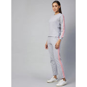 Generic Women's Cotton Solid Long Sleeves Tracksuit (Light Grey - Pink)