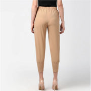 Generic Women's Polyester Solid Elasticated Trousers (Beige)