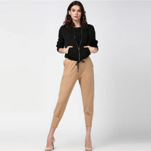 Generic Women's Polyester Solid Elasticated Trousers (Beige)