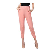 Generic Women's Polyester Solid Elasticated Trousers (Pink)