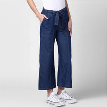Generic Women's Denim Solid Elasticated Trousers (Blue)