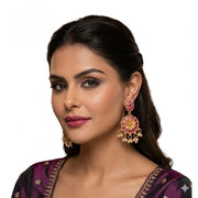 Generic Women's Zinc Alloy Gold Plated Chandbali Earrings (Multicolor)