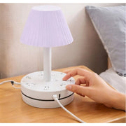 Generic Plastic-LED Ribbed Shade Table Lamp with USB Charging Base (White)