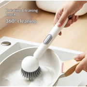 Generic TPR-Plastic Solid Electric Liquid Soap Dispensing Cleaning Brush with Handle (Grey-White)