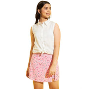 Generic Girl's Polyester Lurex Printed Sleeveless Top Set (Pink-White)