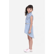 Generic Girl's Denim Hi Lo Short Sleeve Dress with Belt (Blue)