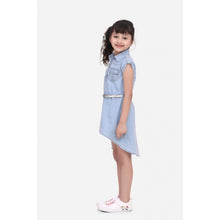 Generic Girl's Denim Hi Lo Short Sleeve Dress with Belt (Blue)