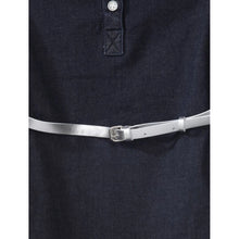 Generic Girl's Denim Lycra Ribbed Elasticated Dress with Belt (Navy Blue-White)