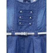 Generic Girl's Denim Embellished Sleeveless Dress with Belt (Blue)