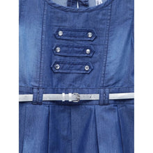 Generic Girl's Denim Embellished Sleeveless Dress with Belt (Blue)