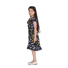 Generic Girl's Polyester Crepe Polka Cold Shoulder Dress (Navy Blue)