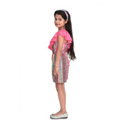 Generic Girl's Cotton &amp; Polyester Printed 3/4th Sleeves Dress (Pink)