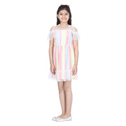 Generic Girl's Polyester Self Design Cold Shoulder Dress (Multicolor)