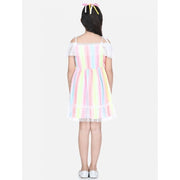 Generic Girl's Polyester Self Design Cold Shoulder Dress (Multicolor)