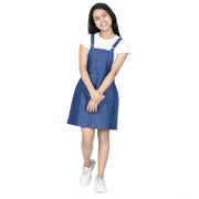 Generic Girl's Denim Solid Sleeveless Dress (Blue)