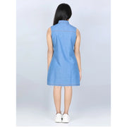 Generic Girl's Denim Solid Cold Shoulder Dress (Blue)