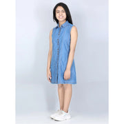 Generic Girl's Denim Solid Cold Shoulder Dress (Blue)