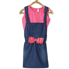 Generic Girl's Denim &amp; Cotton Bow Sleeveless Dungaree (Pink)