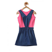 Generic Girl's Denim &amp; Cotton Bow Sleeveless Dungaree (Pink)