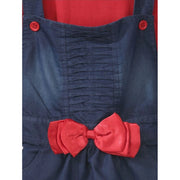 Generic Girl's Denim &amp; Cotton Bow Sleeveless Dungaree (Red)