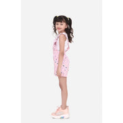 Generic Girl's Inner- Cotton Printed Sleeveless Dungaree (Light Pink)