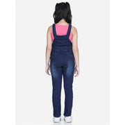 Generic Girl's Denim Distressed Buttoned Dungaree (Blue)