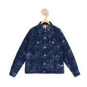 Generic Girl's Denim Washed Flutter Jacket with Crinkle (Blue)